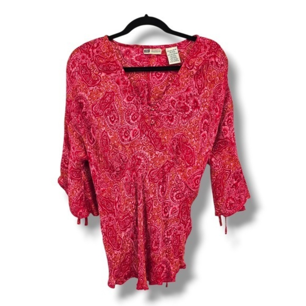 Faded Glory Womens XL Paisley Print‎ 3/4 Sleeve V Neck Tie Waist Top